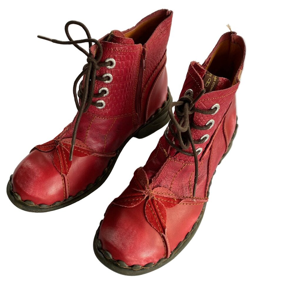 TMA Eyes washed red leather funky patchwork boots USA 8 EUR 39